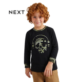 NEXT BLACK FULL SLEEVES T-SHIRT WITH SKULL GRAPHIC