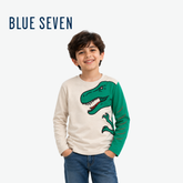 BLUE SEVEN BEIGE LONG SLEEVES T-SHIRT WITH DINOSAUR APPLIQUE
