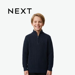 NEXT NAVY BLUE HALF-ZIP RIBBED KNIT SWEATER