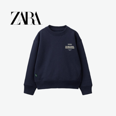 ZARA NAVY BLUE GRAPHIC PRINT LONG-SLEEVE SWEATSHIRT