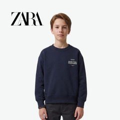 ZARA NAVY BLUE GRAPHIC PRINT LONG-SLEEVE SWEATSHIRT