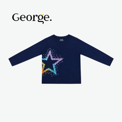 GEORGE NAVY RAINBOW STAR LONG-SLEEVE TOP