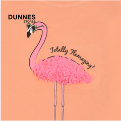 DUNNES PEACH TOP WITH COMFETTI FLAMINGO APPLIQUE