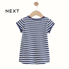 NEXT BLUE AND WHITE STRIPES TOP DAISY TRIM WITH LACE DETAIL