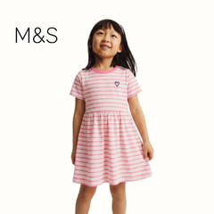 M&S PINK AND WHITE STRIPED COTTON FROCK