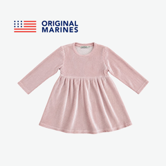 ORIGINAL MARINES LIGHT PINK VELVET RIBBED LONG-SLEEVE DRESS