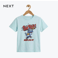 NEXT T-SHIRT LIGHT BLUE DINOSAUR 'NEVER GIVE UP'