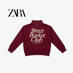 ZARA MAROON STREET BASKET CLUB HALF-ZIP SWEATSHIRT