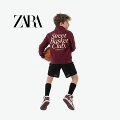 ZARA MAROON STREET BASKET CLUB HALF-ZIP SWEATSHIRT