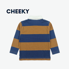 CHEEKY BROWN & BLUE STRIPED FULL SLEEVE RUGBY POLO SHIRT