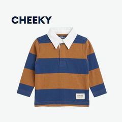 CHEEKY BROWN & BLUE STRIPED FULL SLEEVE RUGBY POLO SHIRT