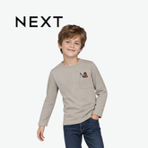 NEXT GREIGE FISHING BEAR POCKET LONG-SLEEVE T-SHIRT