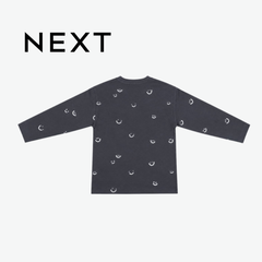 NEXT ALL-OVER SMILEY FACE DARK GREY LONG-SLEEVE T-SHIRT