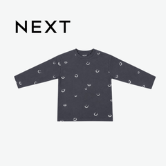 NEXT ALL-OVER SMILEY FACE DARK GREY LONG-SLEEVE T-SHIRT