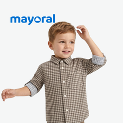 MAYORAL BROWN HOUNDSTOOTH LONG-SLEEVE SHIRT
