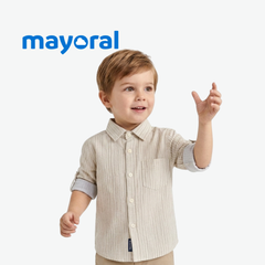 MAYORAL LIGHT BEIGE STRIPED LONG-SLEEVE SHIRT