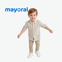 MAYORAL LIGHT BEIGE STRIPED LONG-SLEEVE SHIRT