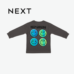 NEXT CHARCOAL GREY HAPPY LITTLE DUDE GRAPHIC LONG-SLEEVE T-SHIRT