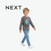 NEXT CHARCOAL GREY HAPPY LITTLE DUDE GRAPHIC LONG-SLEEVE T-SHIRT