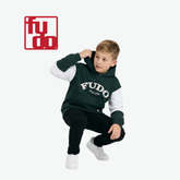 FUDO DARK GREEN & WHITE COLORBLOCK HOODIE