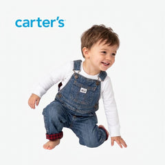 CARTER'S PLAID-LINED DENIM DUNGAREES