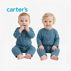 CARTER'S DUSTY TEAL BLUE GAUZE BUTTON-FRONT JUMPSUIT