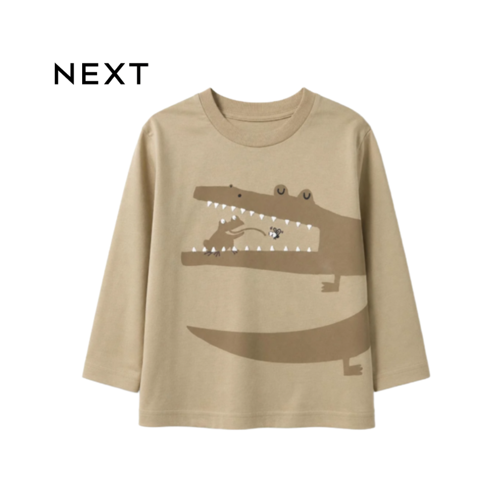 NEXT WARM MUSTARD FULL SLEEVES T-SHIRT WITH CROCODILE GRAPHIC