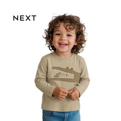 NEXT WARM MUSTARD FULL SLEEVES T-SHIRT WITH CROCODILE GRAPHIC