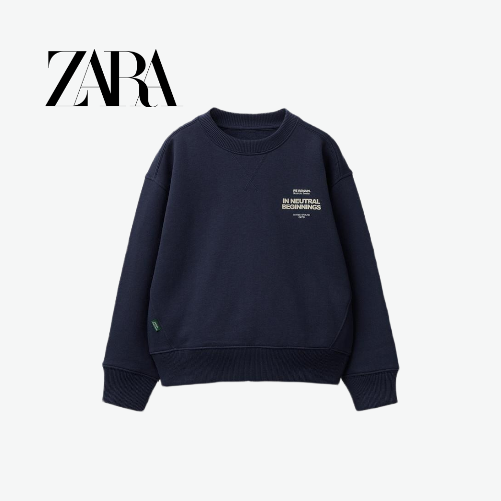 ZARA NAVY BLUE GRAPHIC PRINT LONG-SLEEVE SWEATSHIRT