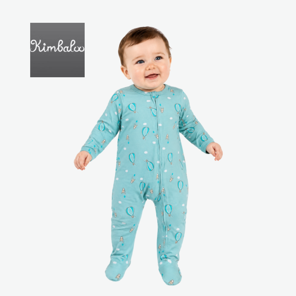 KIMBALOO TEAL HOT AIR BALLOON PRINT FOOTED SLEEPER