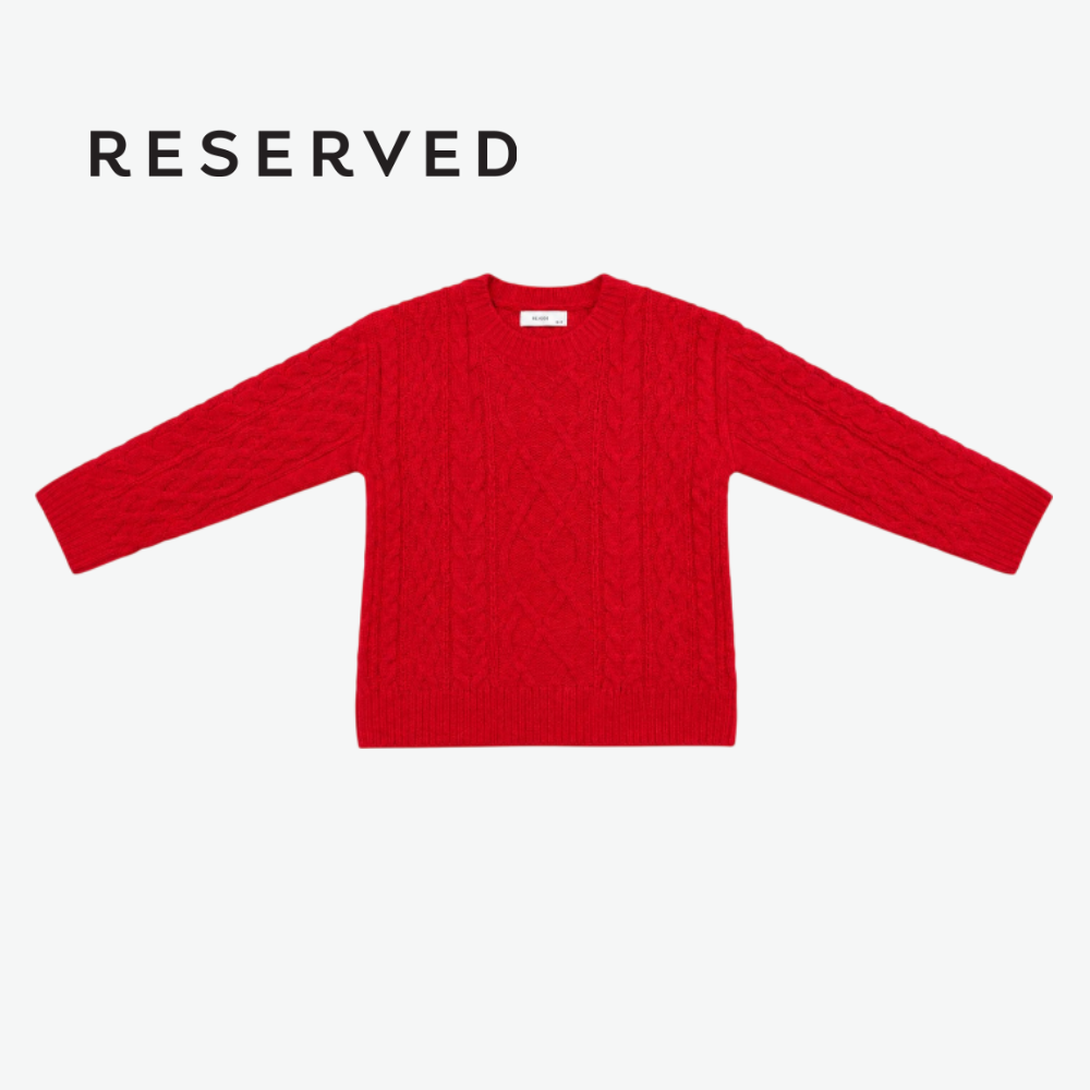 RESERVED RED CABLE-KNIT LONG-SLEEVE SWEATER