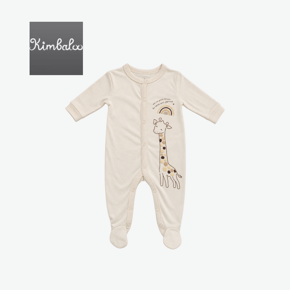 KIMBALOO OFF-WHITE GIRAFFE PRINT FOOTED SLEEPER
