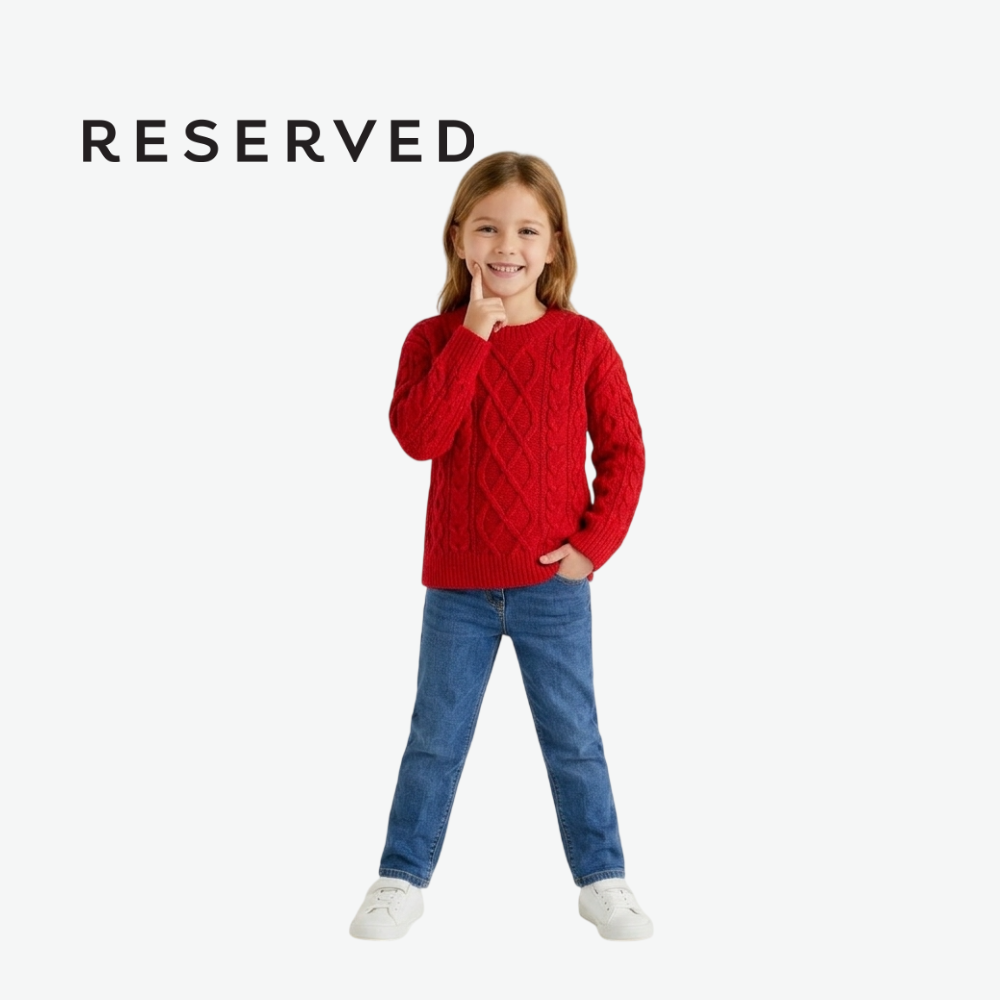 RESERVED RED CABLE-KNIT LONG-SLEEVE SWEATER