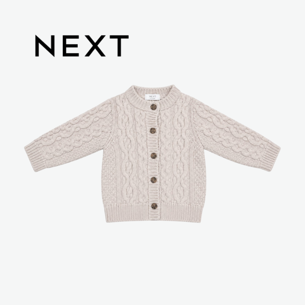 NEXT HEATHER GREY CABLE KNIT CARDIGAN