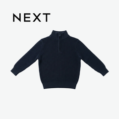 NEXT NAVY BLUE HALF-ZIP RIBBED KNIT SWEATER