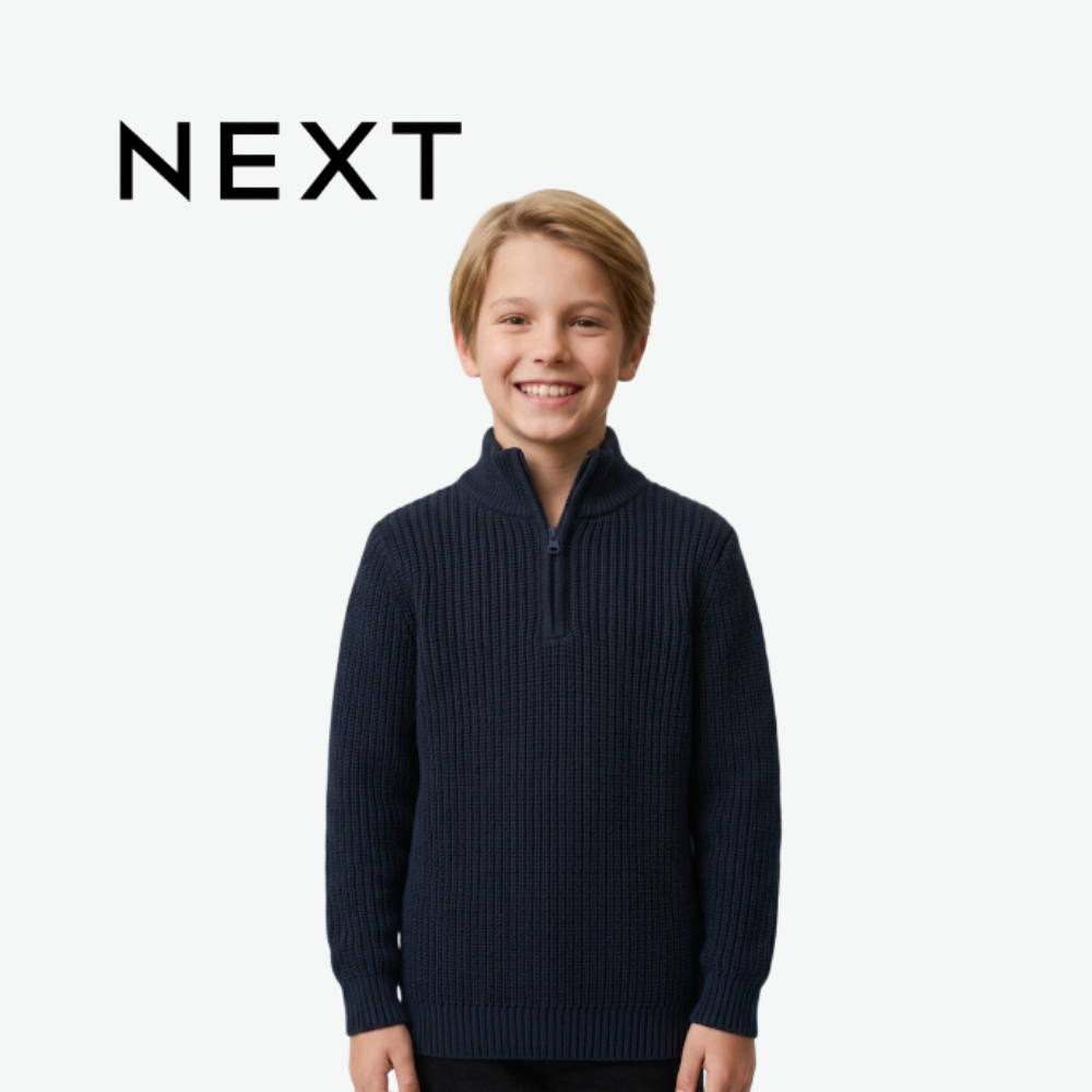 NEXT NAVY BLUE HALF-ZIP RIBBED KNIT SWEATER