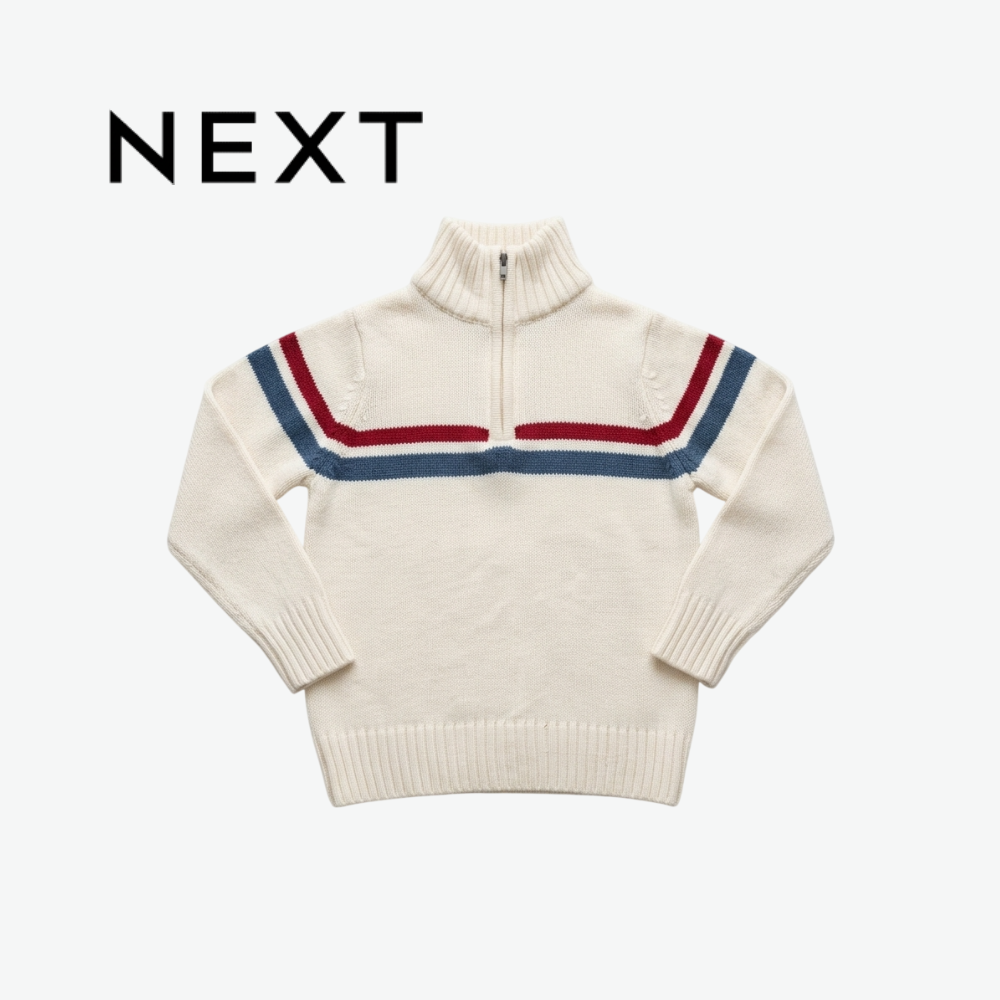 NEXT OFF-WHITE HALF-ZIP STRIPED KNIT MOCK NECK