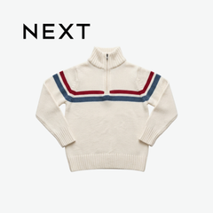 NEXT OFF-WHITE HALF-ZIP STRIPED KNIT MOCK NECK