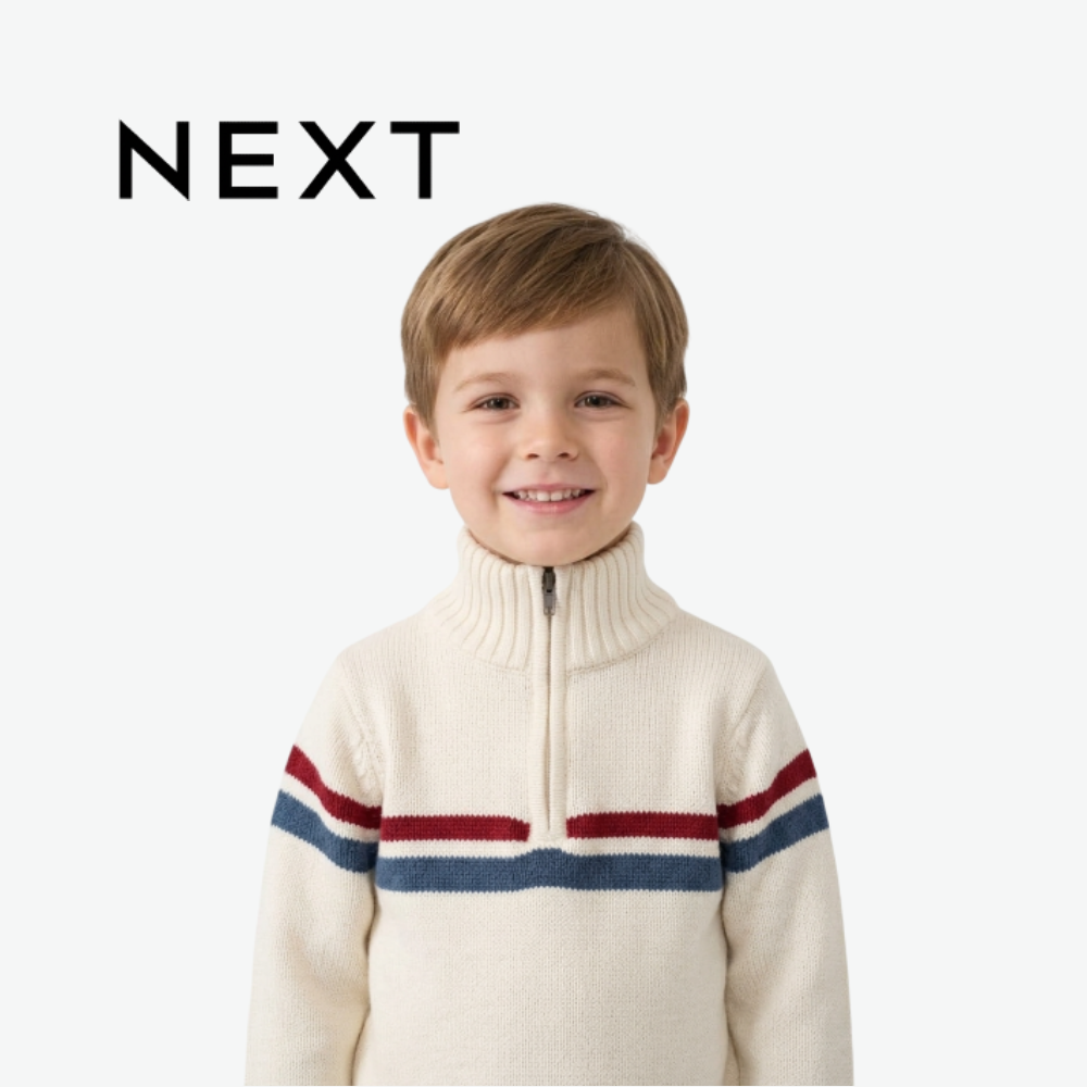 NEXT OFF-WHITE HALF-ZIP STRIPED KNIT MOCK NECK