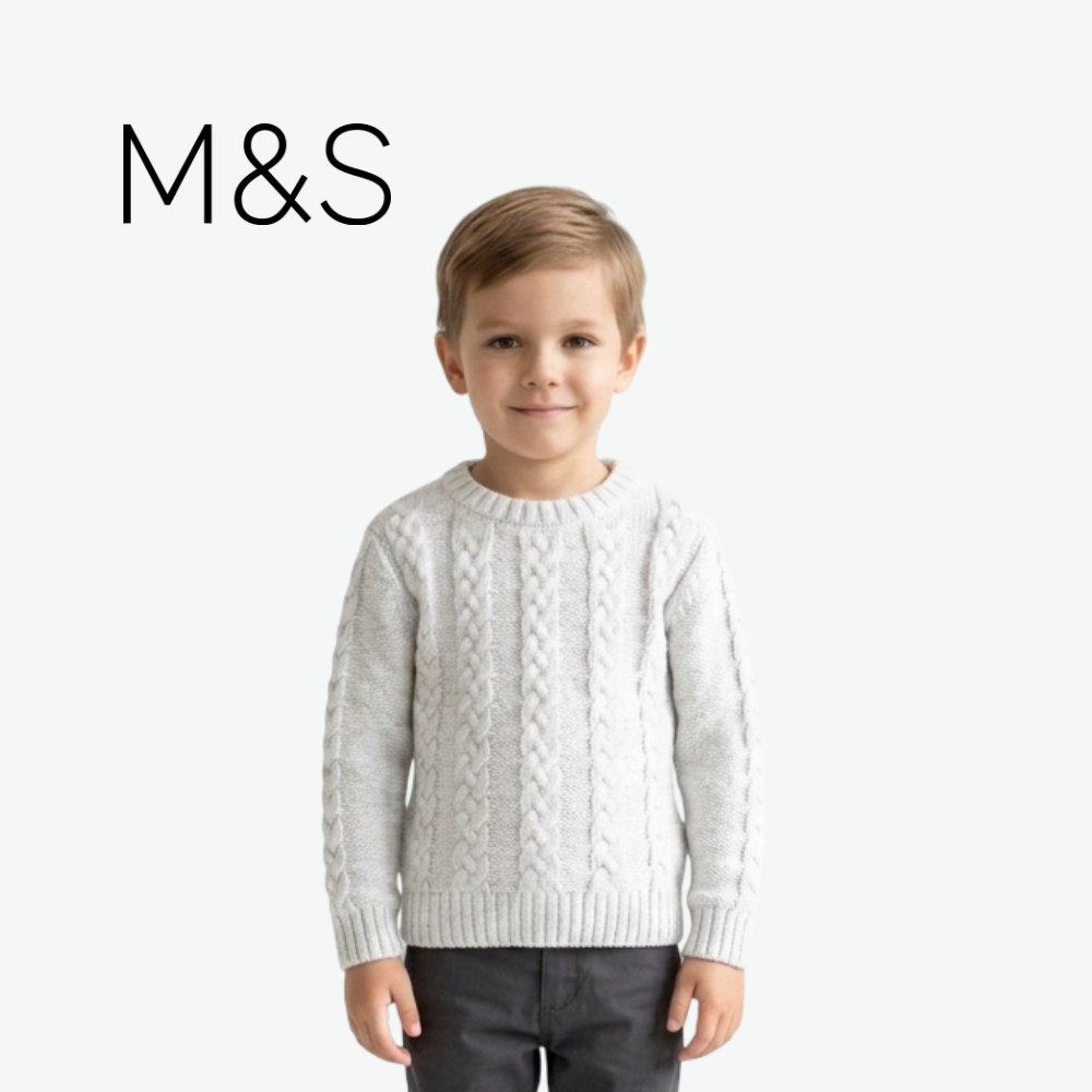 M&S GREY CABLE-KNIT LONG-SLEEVE SWEATER