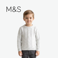 M&S GREY CABLE-KNIT LONG-SLEEVE SWEATER