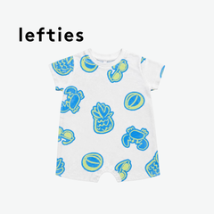 LEFTIES WHITE ROMPER WITH BEACH ELEMENT DOODLES