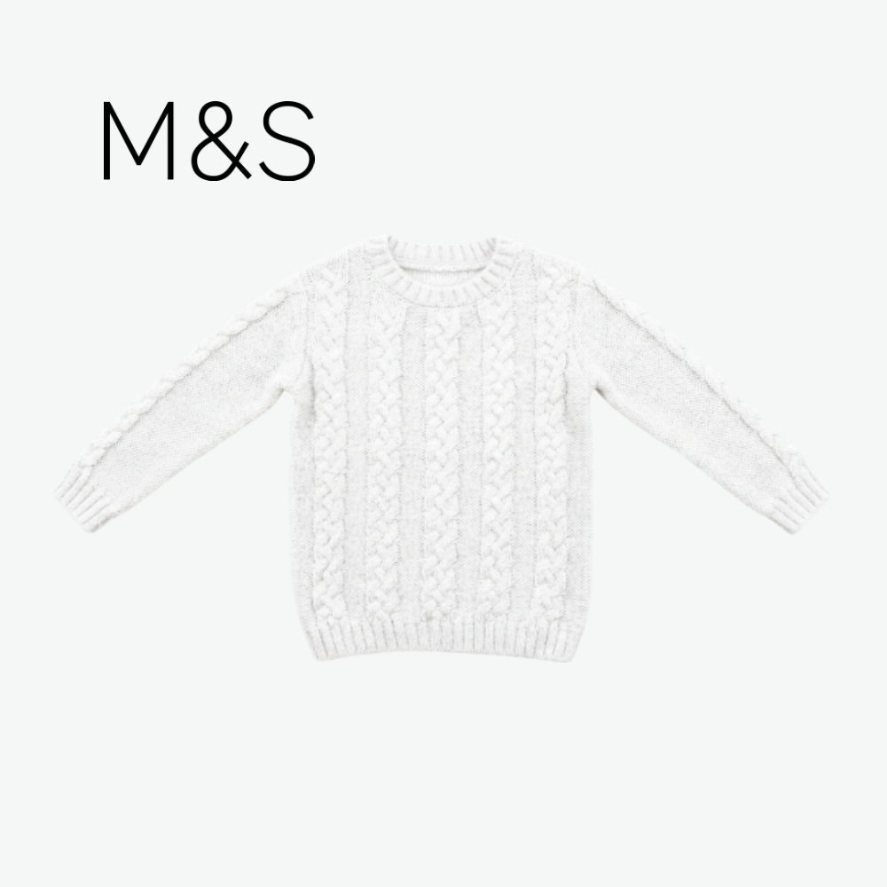 M&S GREY CABLE-KNIT LONG-SLEEVE SWEATER