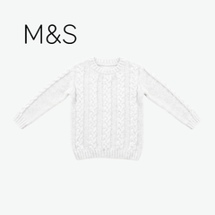 M&S GREY CABLE-KNIT LONG-SLEEVE SWEATER