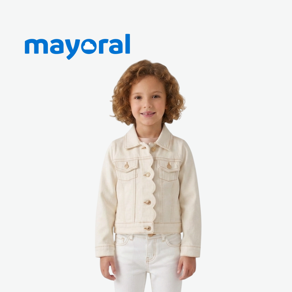 MAYORAL OFF-WHITE GIRLS SCALLOPED TWILL JACKET