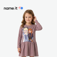 NAME IT DUSTY PINK FROZEN PRINT FLEECE-LINED LONG-SLEEVE DRESS