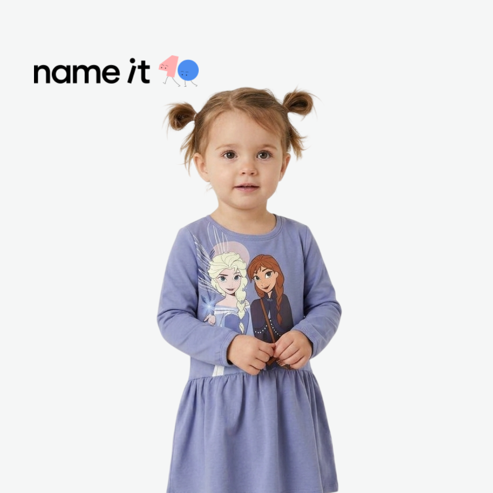 NAME IT BLUE FROZEN PRINT FLEECE-LINED LONG-SLEEVE DRESS