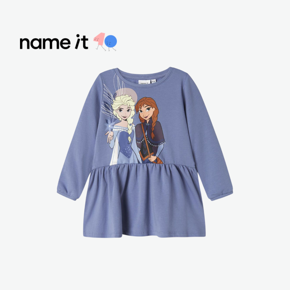 NAME IT BLUE FROZEN PRINT FLEECE-LINED LONG-SLEEVE DRESS