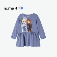 NAME IT BLUE FROZEN PRINT FLEECE-LINED LONG-SLEEVE DRESS