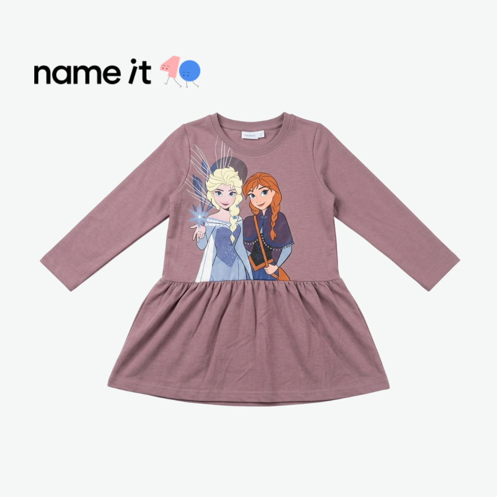 NAME IT DUSTY PINK FROZEN PRINT FLEECE-LINED LONG-SLEEVE DRESS